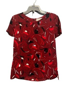 Hugo Boss Red Floral Print Short Sleeve Blouse size 4 EUC